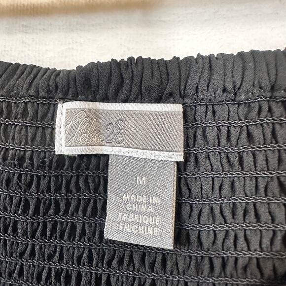 Chelsea28 Medium Black Smocked Lace Top Balloon Sleeve Pleated‎ Formal Sexy Goth - Picture 7 of 10